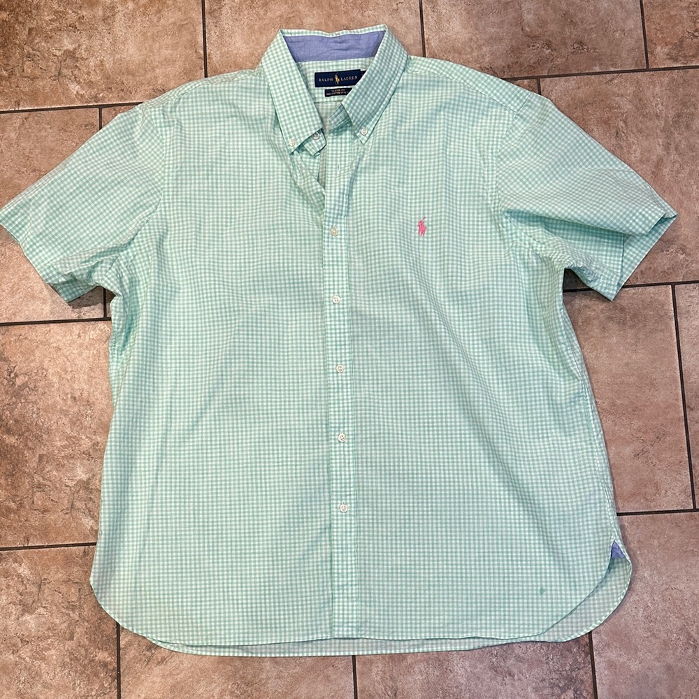 Ralph Lauren Men's Mint Green Plaid Shirt